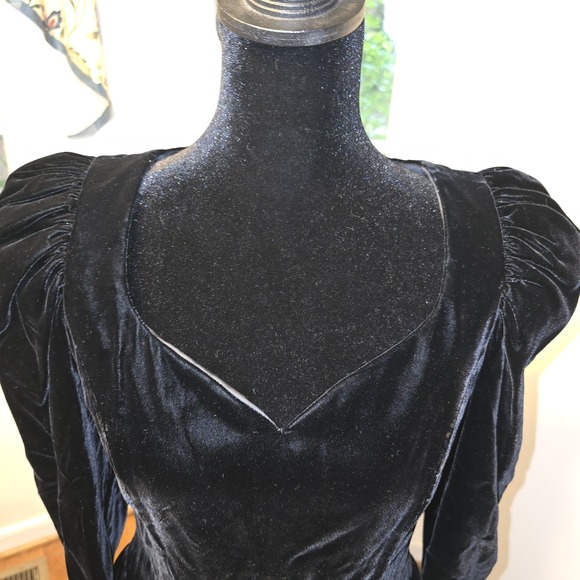Vintage Jessica McClintock Gunne Sax Velvet Taffeta Puffed Sleeve Dress Sz 4 80s - Picture 2 of 6